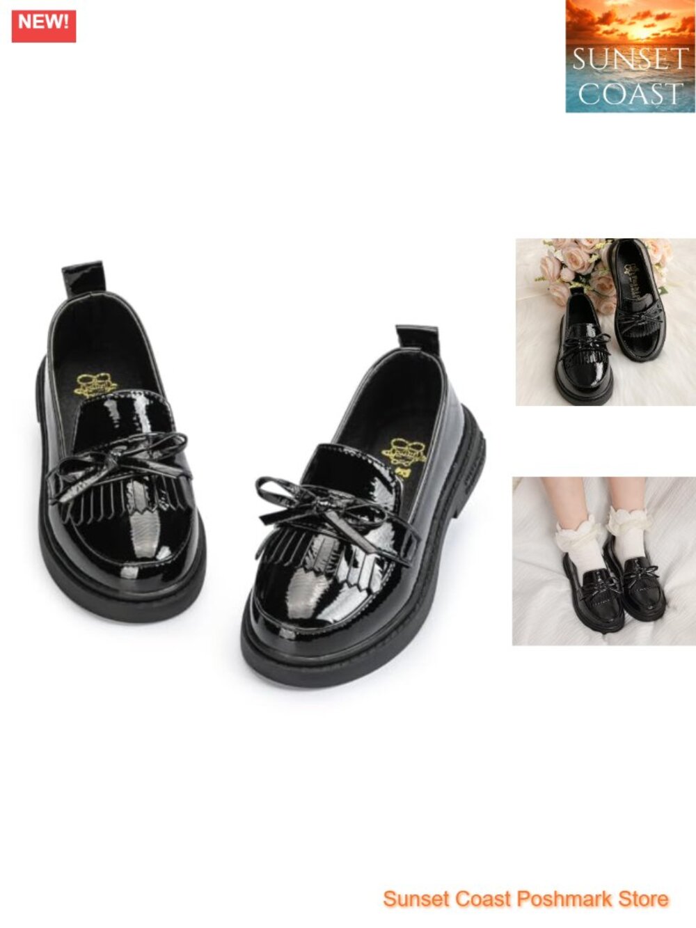 Girls Mary Jane Dress Shoes Patent PU Leather Bow Tassel School Uniform Flats